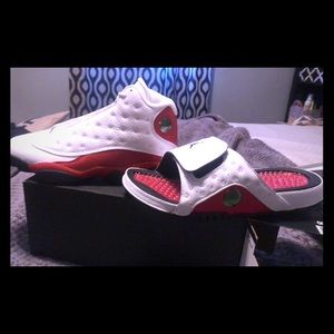 Men’s Jordan Chicago 13’s with matching sandals.